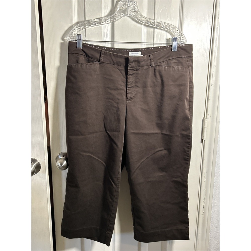 DOCKERS Mid Rise Curvy - Brown‎ Stretch Cotton Blend CAPRI Pants Women's Size 14